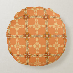 Cojín Redondo antecedentes de naranja con abstractabas de tribu 