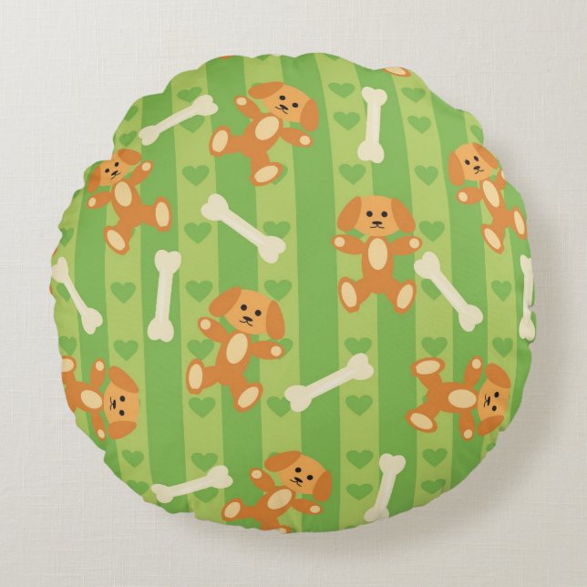 Cojín Redondo antecedentes de perros y huesos (Anverso)
