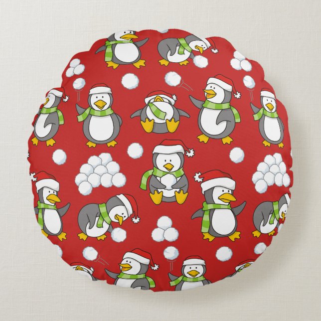 Cojín Redondo Antecedentes de pingüinos navidades (Anverso)