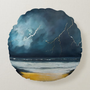 Cojín Redondo Antes de la tormenta – Paisaje marino abstracto