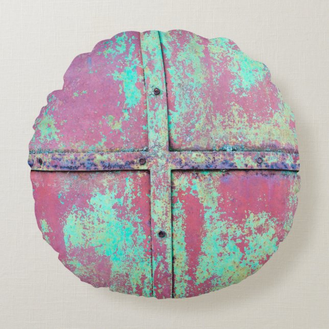 Cojín Redondo Antigua pared pintada de verde con textura oxidada (Anverso)