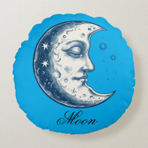 Cojín Redondo Antigüedad de dibujo de luna