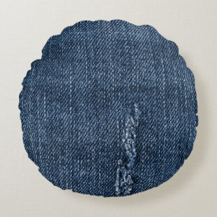 Cojín Redondo Antiguo denim desgarrado: textura de jeans.