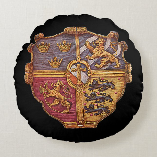 Cojín Redondo Antiguo Escudo de Armas de Suecia (Anverso)