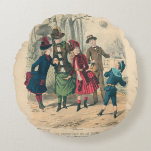Cojín Redondo Antiguo juego de pelota de niños victorianos de 18