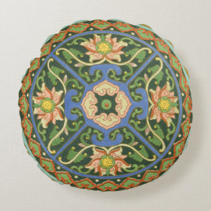 Cojín Redondo Antiguo patrón chino de cloisonné: jade verde