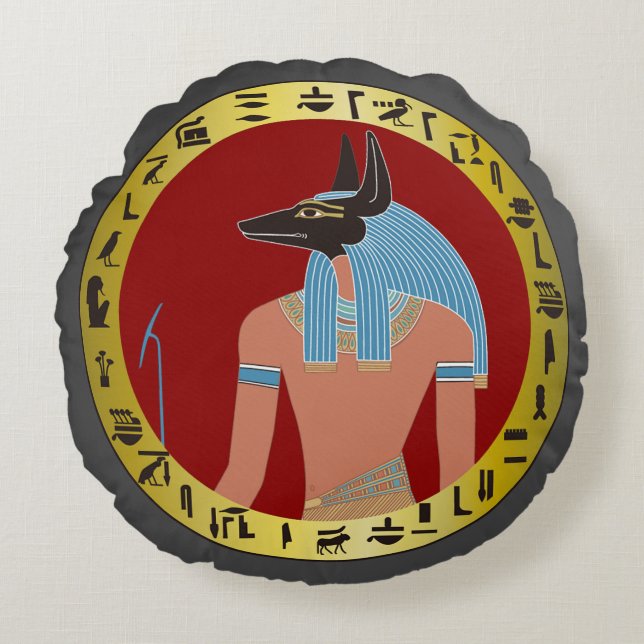 Cojín Redondo Anubis, Dios Egipcio (Anverso)
