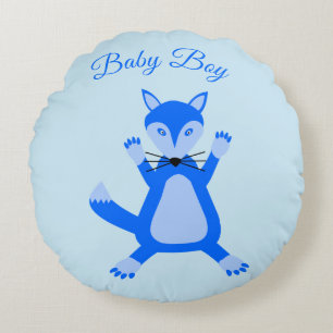 Cojín Redondo Anuncio de nacimiento de niño pequeño Fox Blue