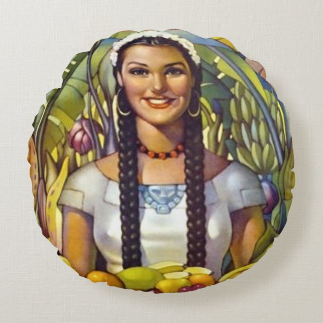 Cojín Redondo Anuncio de turismo de viajes en México (Anverso)