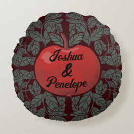 Cojín Redondo Apple en un árbol, personalizado, nombres, rústico