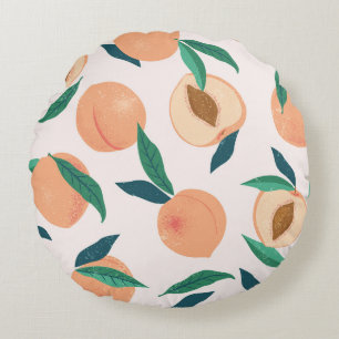 Cojín Redondo Apricot De Peach: Patrón Tropical Sin Marea.