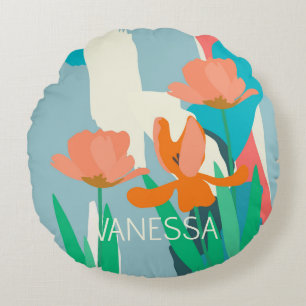 Cojín Redondo Apricot Tulips Personalizado de bloques artísticos