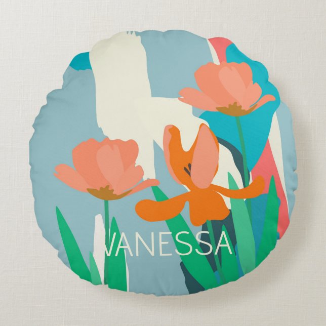 Cojín Redondo Apricot Tulips Personalizado de bloques artísticos (Anverso)