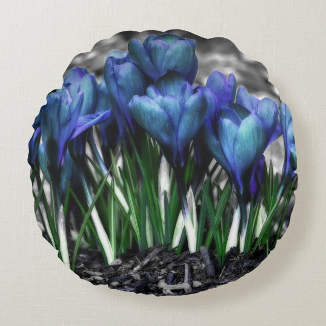 Cojín Redondo Aqua Blue Crocus Blooms (Anverso)