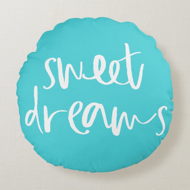 Cojín Redondo Aqua Blue Sweet Dreams Lettering Hand Lettering Ro (Anverso)