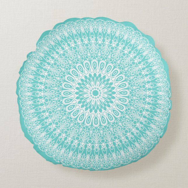 Cojín Redondo Aqua Boho Mandala (Anverso)