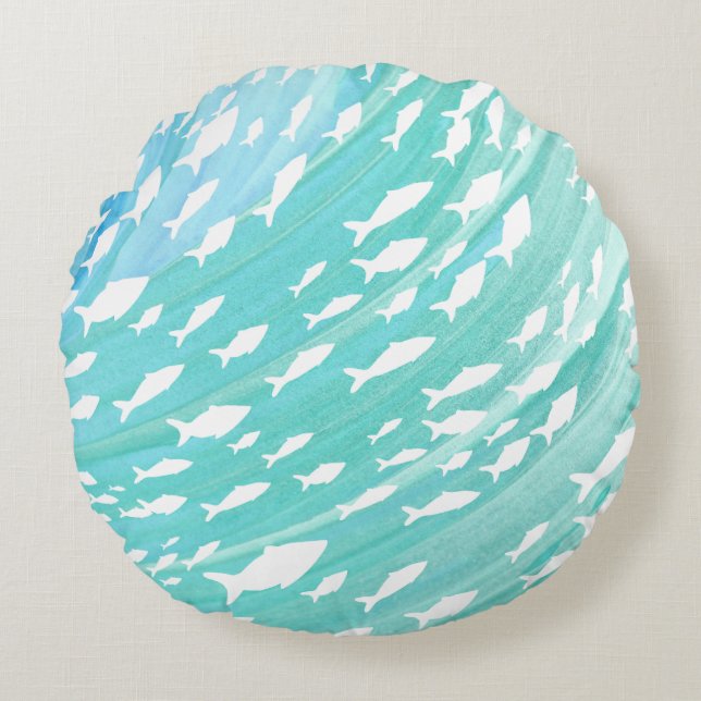 Cojín Redondo Aqua Ocean Fish Nautical (Anverso)