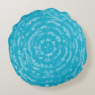 Cojín Redondo Aqua reversible al patrón de Garland floral gris