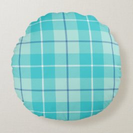 Cojín Redondo Aqua Tartan Plaid