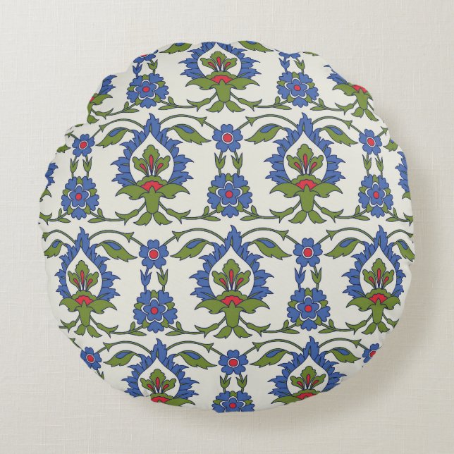 Cojín Redondo Árabe Tradicional: Iznik Tile Seamless. (Anverso)