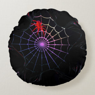 Cojín Redondo Araña Roja En Una Web Brillante
