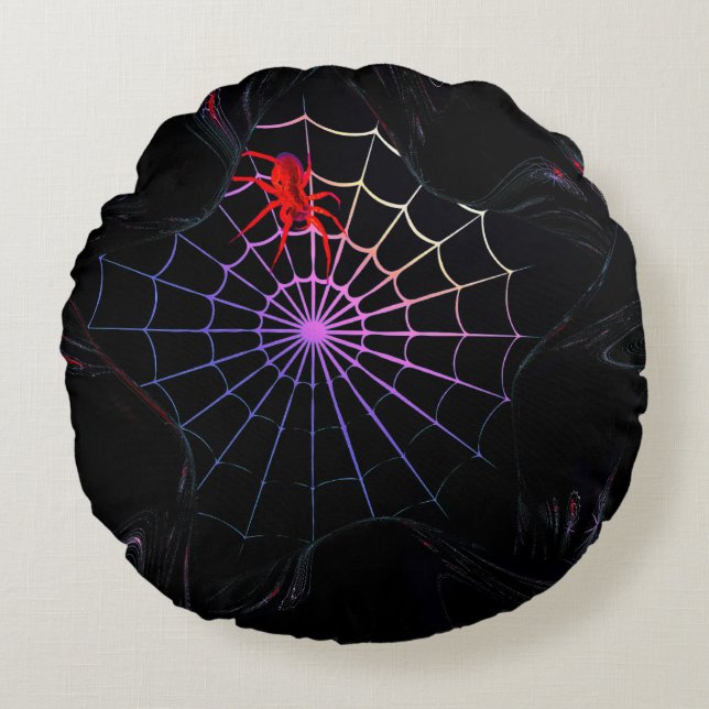 Cojín Redondo Araña Roja En Una Web Brillante (Anverso)