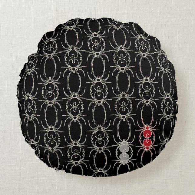 Cojín Redondo Arañas - Blanco negro y blanco óseo (Anverso)