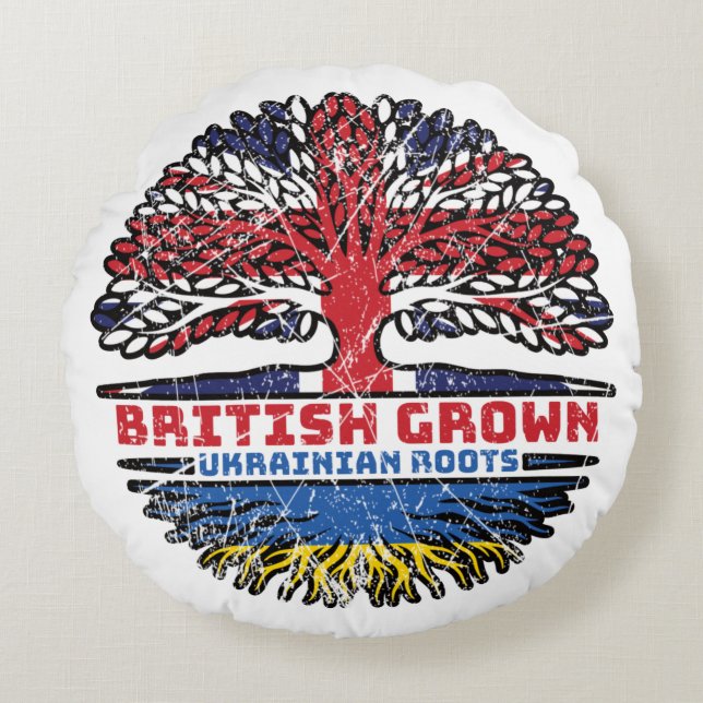 Cojín Redondo Árbol británico ucraniano del Reino Unido (Anverso)
