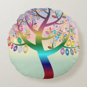 Cojín Redondo Árbol de Arcoíris Prismático Decorativo Personaliz