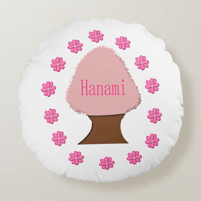 Cojín Redondo Árbol de cerezas japonés Hanami (Anverso)