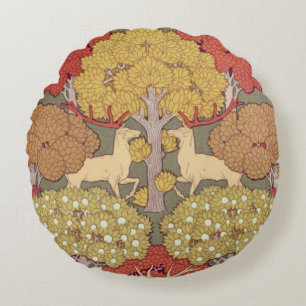 Cojín Redondo Árbol de ciervos, ardilla, pájaro, berries rumanos