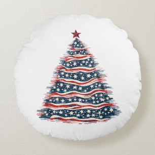 Cojín Redondo Árbol de Navidad Bandera Americana Patriótica