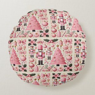 Cojín Redondo Árbol de Navidad Cascanueces Rosa