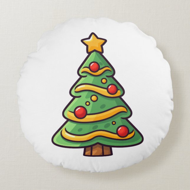 Cojín Redondo Árbol de Navidad con ornamentos (Anverso)