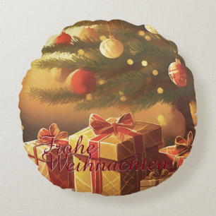 Cojín Redondo Árbol de Navidad con regalos dorados
