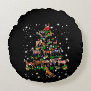 Cojín Redondo Árbol De Navidad De Caballo Cubierto De Lámparas