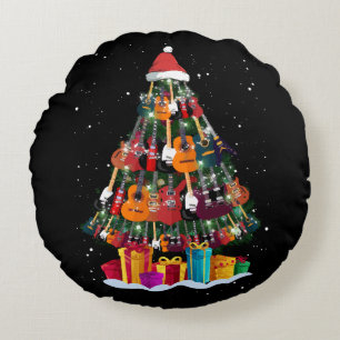 Cojín Redondo Árbol de Navidad de Guitarra Divertido 