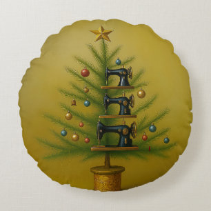 Cojín Redondo Árbol de Navidad de máquina de coser Feliz Navidad