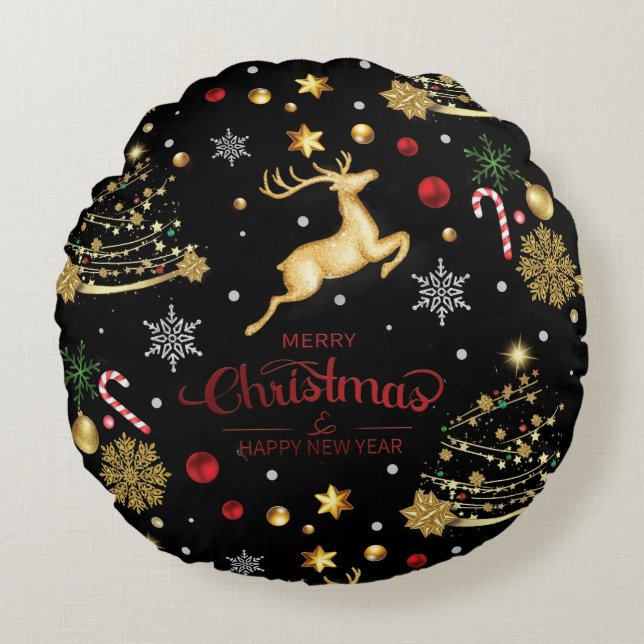 Cojín Redondo Árbol de navidad de moras rojas Pillow (Anverso)