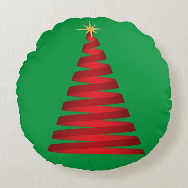 COJÍN REDONDO ÁRBOL DE NAVIDAD DE RIBBON ROJO (Anverso)