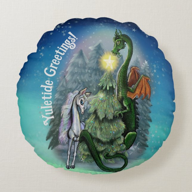 Cojín Redondo Árbol de Navidad encantado (Anverso)