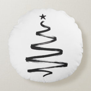 Cojín Redondo Árbol de Navidad Negro y Blanco