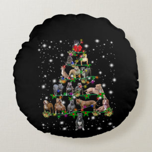 Cojín Redondo Árbol de Navidad Pitbull Cubierto De Lámparas