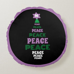 Cojín Redondo Árbol de Navidad Purple and Green Peace inicial