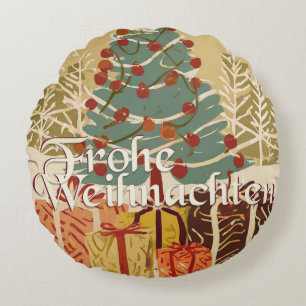 Cojín Redondo Árbol de Navidad regalos estilo retro Feliz Navida