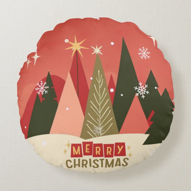 Cojín Redondo Árbol de Navidad Retro/Vintage (Anverso)