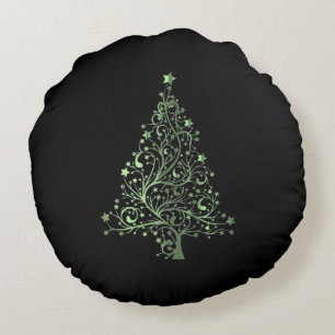 Cojín Redondo Árbol de Navidad Starry Black Green Elegant