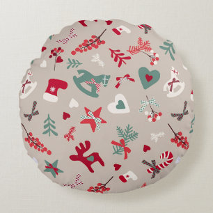 Cojín Redondo Árbol de patrón de Navidad brillo