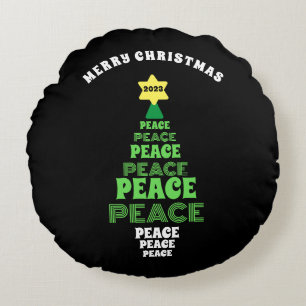 Cojín Redondo Árbol de paz verde de Feliz Navidad