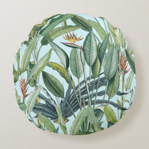 Cojín Redondo Árbol de plátano de selva tropical verde Strelitzi